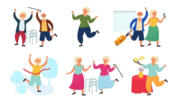 Grand Parents Personnes Âgées Dans Des Situations Différentes Les Retraités — Image vectorielle