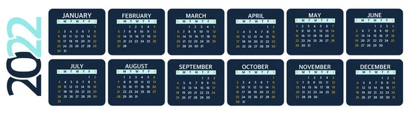 Calendário 2022 Está Moda Moderno Num Fundo Azul Conjunto Calendários — Vetor de Stock