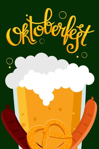 Bandiera Dell Oktoberfest Iscrizione Manoscritta Con Immagine Una Tazza Birra — Vettoriale Stock
