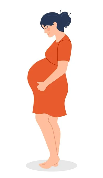 Εγκυμοσύνη Μια Μοντέρνα Αφίσα Μια Χαριτωμένη Έγκυο Πορτοκαλί Φόρεμα Εικονογράφηση — Διανυσματικό Αρχείο