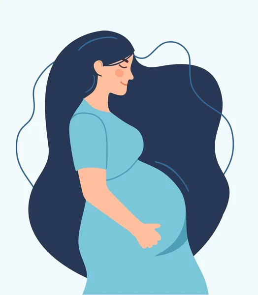 Graviditet Modern Affisch Med Söt Gravid Kvinna Med Långt Hår — Stock vektor