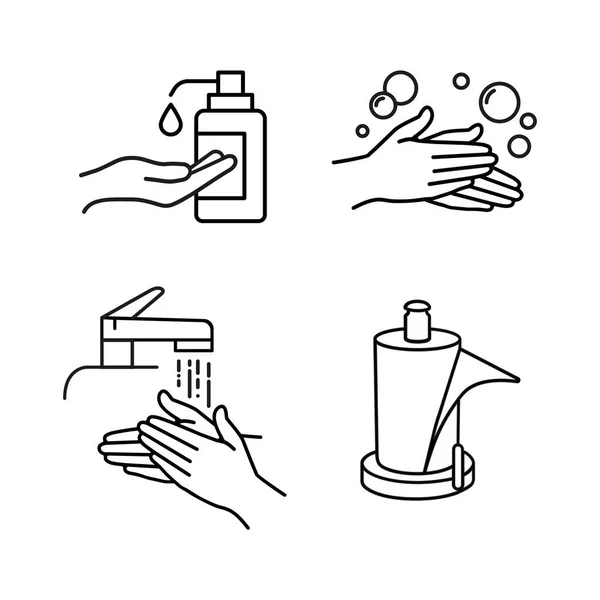 Prosta Konstrukcja Mycia Rąk Ikoną Mydła Listy Umyj Ręce Linia — Wektor stockowy