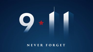 11 Eylül Vatanseverlik Günü afişi. ABD Vatanseverlik Günü kartı. 11 Eylül 2001. Seni asla unutmayacağız. Vatanseverlik Günü için vektör tasarım şablonu. 