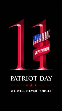 New York, ABD - 3 Eylül 2020: 9 / 11 Vatanseverlik Günü pankartı. ABD Vatanseverlik Günü kartı. 11 Eylül 2001. Seni asla unutmayacağız. Vatanseverlik Günü için vektör tasarım şablonu. 