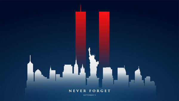 Знамя Дня Патриота 11 сентября. Открытка на День Патриота США. 11 сентября 2001 года. Мы никогда тебя не забудем. Шаблон векторного дизайна ко Дню патриота. 