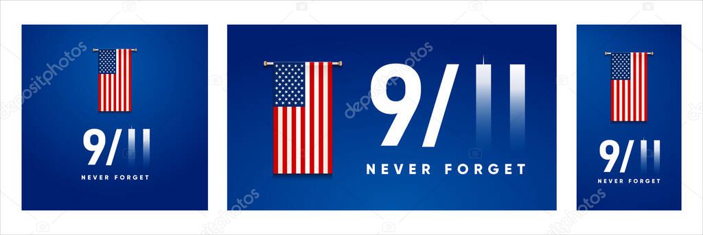 New York, USA - September 3, 2020: 9/11 Patriot Day banner. USA Patriot Day card. September 11, 2001. We will never forget you. Vector design template for Patriot Day. 