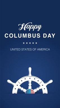 Columbus Günü, Amerika 'nın kaşifi, bayrak ve gemi, bayram bayrağı. Direkli yelkenli gemi. Columbus Günü Vektör İllüstrasyonunuz kutlu olsun. 
