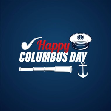 Columbus Günü, Amerika 'nın kaşifi, bayrak ve gemi, bayram bayrağı. Direkli yelkenli gemi. Columbus Günü Vektör İllüstrasyonunuz kutlu olsun. 