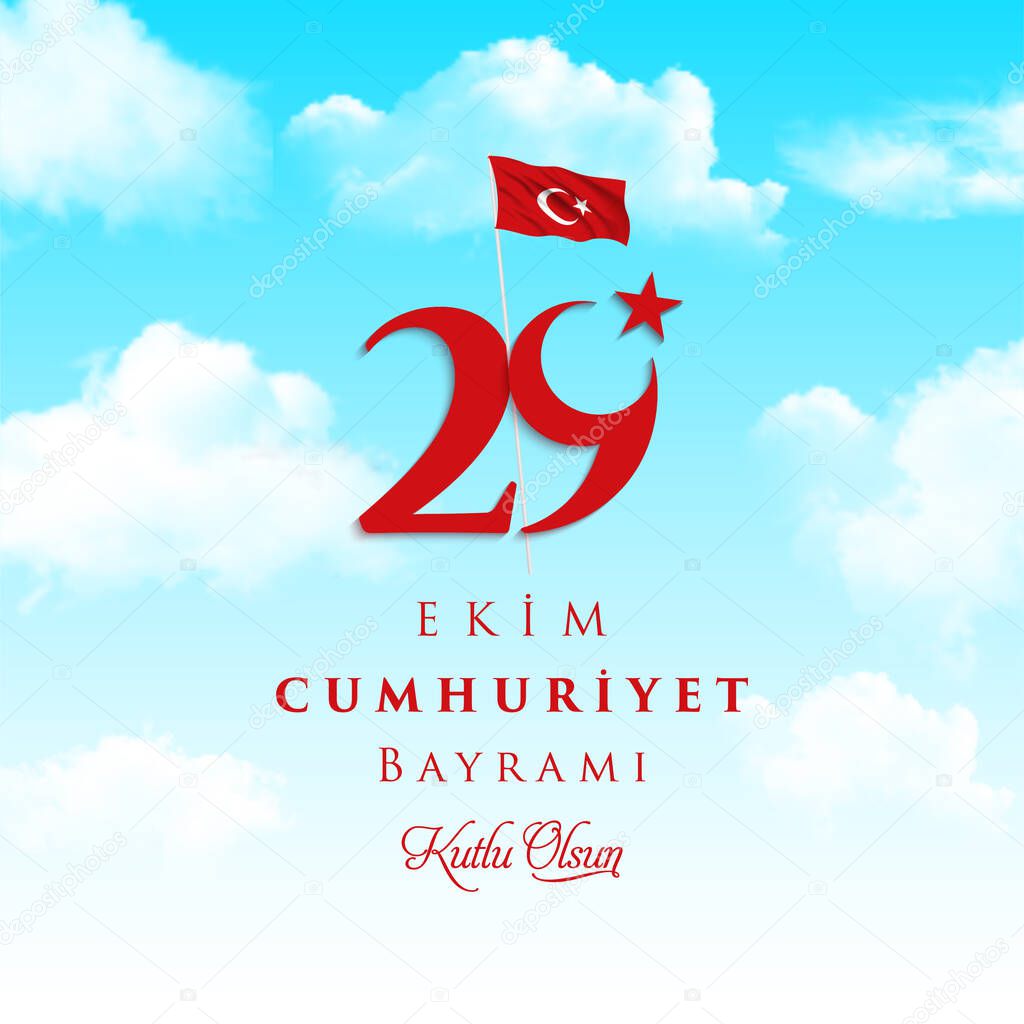 29 ekim Cumhuriyet Bayrami kutlu olsun, Republic Day Turkey. Translation: Creative design for 29 october Turkey Republic Day, happy holiday. Vector illustration