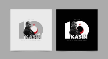 10 Kasım - Atatürk 'ün Ölüm Yıldönümü. Türkiye 'de ulusal hafıza günü. Çeviri: Kasim Atatürk 'u anma gunu ve Atatürk haftasi. Vektör illüstrasyonu. 