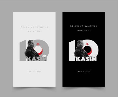 10 Kasım - Atatürk 'ün Ölüm Yıldönümü. Türkiye 'de ulusal hafıza günü. Çeviri: Kasim Atatürk 'u anma gunu ve Atatürk haftasi. Vektör illüstrasyonu. 