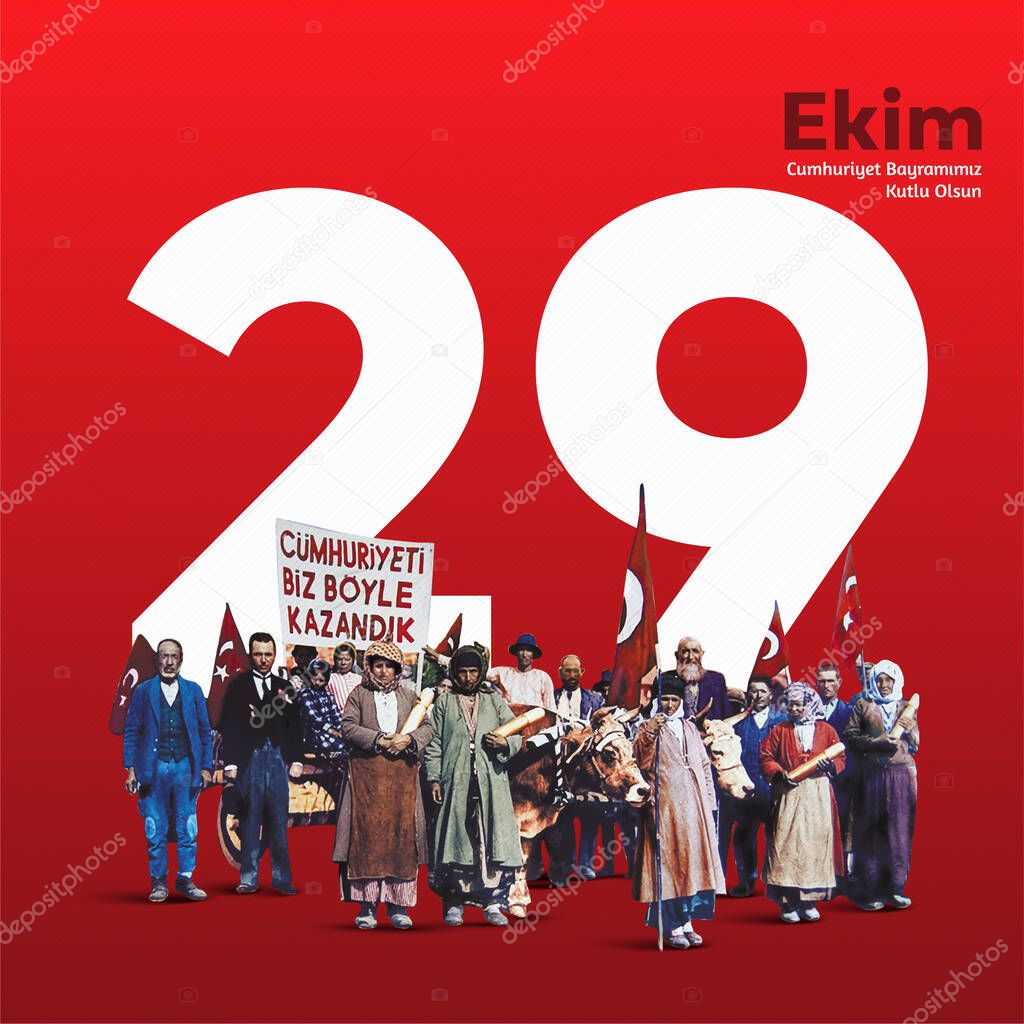 29 ekim Cumhuriyet Bayrami kutlu olsun, Republic Day Turkey. Translation: 29 october Turkey Republic Day, happy holiday. Vector illustration.            