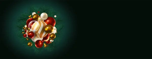 Creative Design Christmas Baubles Decoration Dark Green Background Copy Space — Stock Photo, Image