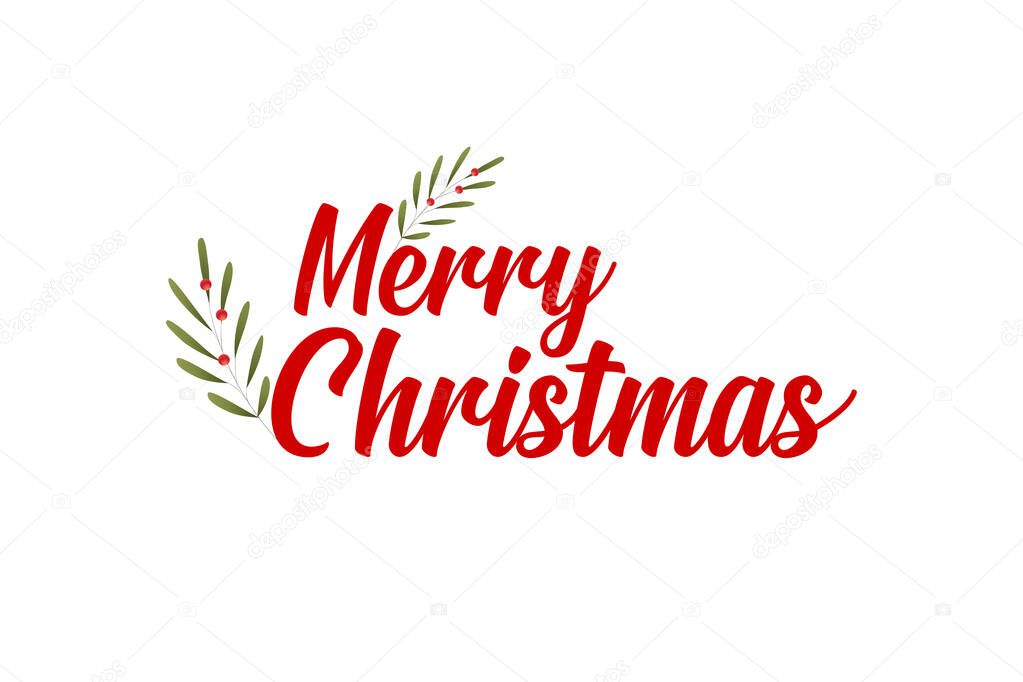 Merry christmas red hand lettering inscription to winter holiday design, calligraphy vector illustration. Merry Christmas and Happy New Year. Calligraphy lettering badge design for winter Xmas.