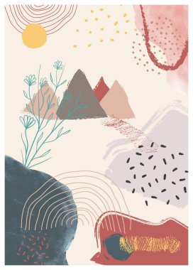 El çizimi pastel renkli arka plan. Sosyal medya hikayesi, poster, davetiye ve broşür için soyut pastel modeller. Moda grafikleri desenleri şekillendirir. Modern soyut tasarım. Vektör illüstrasyonu.