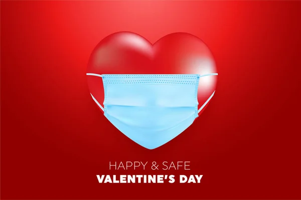 Sevgililer Günü Covid Kırmızı Arka Planda Tıbbi Maskenin Kalp Sembolü — Stok Vektör