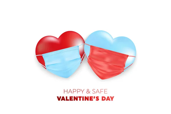 Sevgililer Günü Covid Kırmızı Arka Planda Tıbbi Maskenin Kalp Sembolü — Stok Vektör