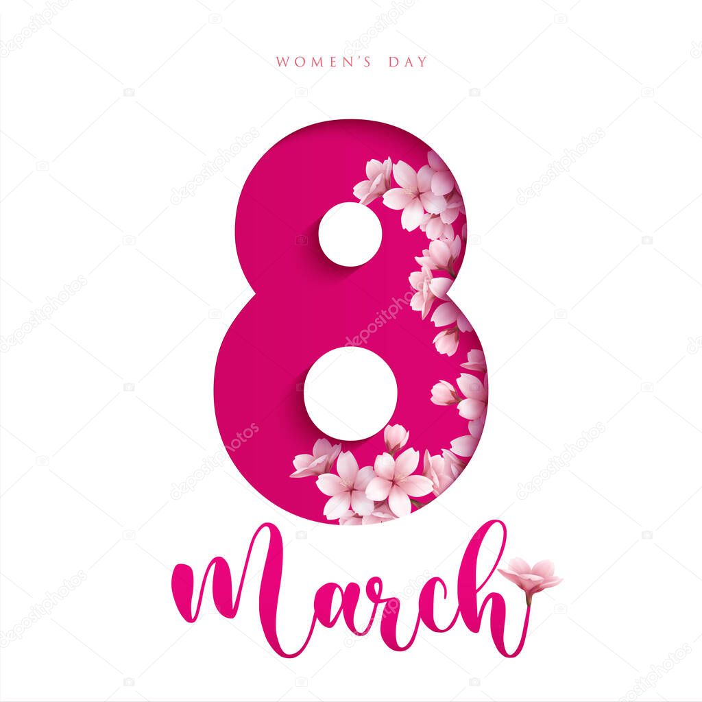 March 8 women's day design. Women's day vector concept design for international woman celebration.Vector illustration. Place for text. Figure eight for greeting card, flyer or brochure template.