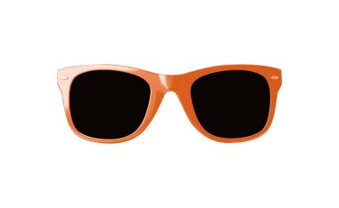 Güneş gözlüklerinin ön görüntüsü beyazda izole edildi. Stüdyo fotoğrafı. Beyaz arkaplanda turuncu güneş gözlüğü.