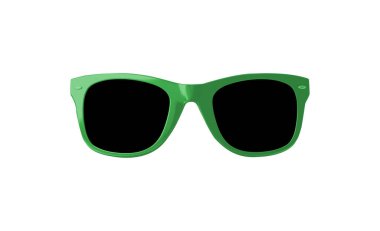 Güneş gözlüklerinin ön görüntüsü beyazda izole edildi. Stüdyo fotoğrafı. Beyaz arkaplanda yeşil güneş gözlüğü.