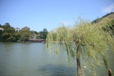 TRABZON, TURKEY - 09 EYLÜL 2018 Sera Gölü arkaplanının manzarası, güneşli bir günde Trabzon 'da dağ gibidir.