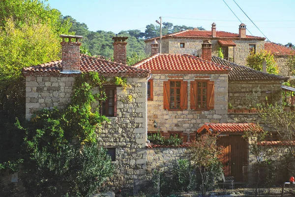 Bella Architettura Tipica Egea Adatepe Village Ida Mountains Sunny Day — Foto Stock