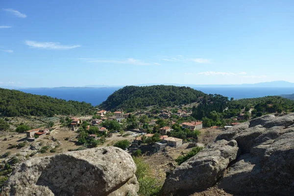 Παραδοσιακοί Δρόμοι Και Τυπική Αιγαιοπελαγίτικη Αρχιτεκτονική Του Χωριού Αδατέπε Στην — Φωτογραφία Αρχείου