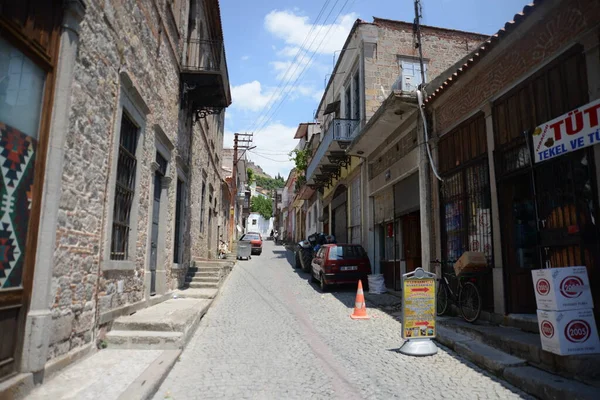 Pergamon Turquía Julio 2018 Calle Antigua Ciudad Venden Alfombras Tradicionales — Foto de Stock