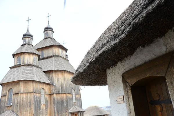 Típico Interior Casa Cosaca Edificio Madera Zaporozhye Sich Ucrania Iglesia —  Fotos de Stock