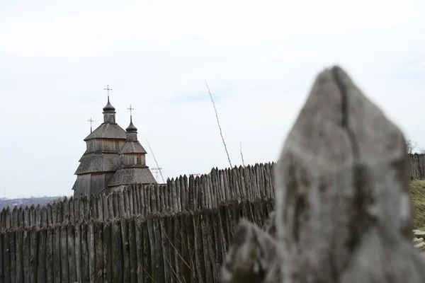 Cossacks Fortress Wooden Building Zaporozhye Sich Ukraine Medieval Church Island — Stock Photo, Image