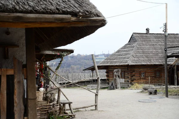 Twierdza Kozacy Drewniany Budynek Zaporożu Sich Ukrainie Średniowieczny Kościół Wyspie — Zdjęcie stockowe