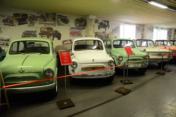 Zaporizhia Ukrajina Března 2019 Pohled Zepředu Pestrobarevné Automobily Muzeu Sovětských — Stock fotografie