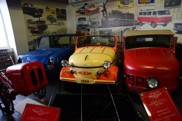 Zaporizhia Ukraine March 2019 Front View Varicolored Cars Museum Soviet — 스톡 사진