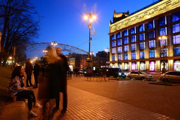 Ukraine Kiyv April 2019 Khreshchatyk Street Night Building Famous Central — Stock Photo, Image