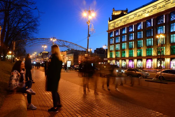 Ukraine Kiyv April 2019 Khreshchatyk Street Night Building Famous Central — Stock Photo, Image