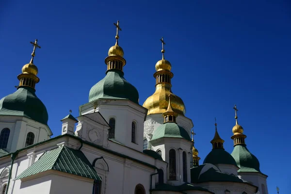 Kyiv Ucraina Aprile 2019 Cupole Verdi Dorate Della Cattedrale Santa — Foto Stock