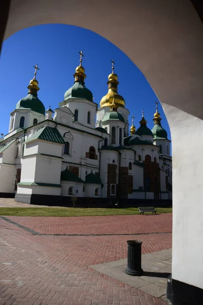 Kyiv Ukraine April 2019 Green Golden Domes Sophia Cathedral Sofiivska — 图库照片