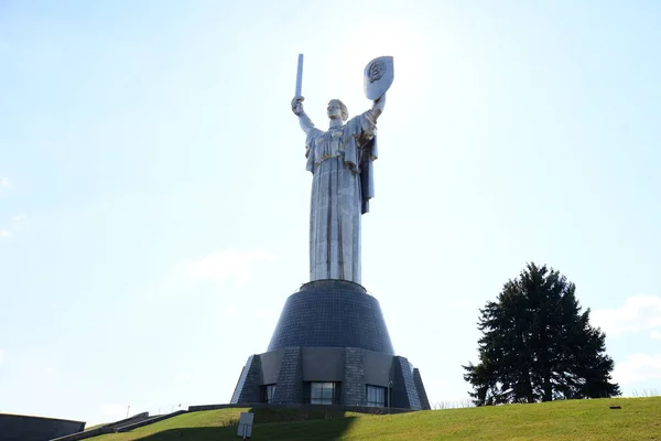 Kyiv Ukraine April 2019 Monument Motherland Sword Board Metal Ussr — Stock Photo, Image