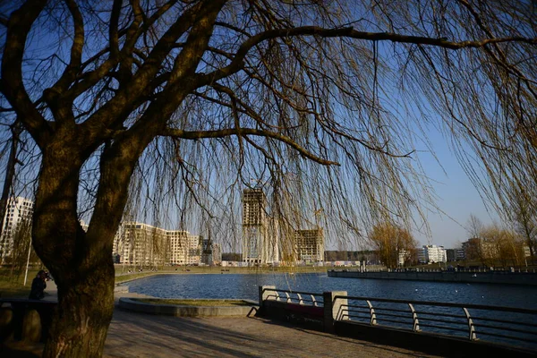 Minsk Belarus April 2019 Beautiful View Writers Park Independent Avenue — 图库照片