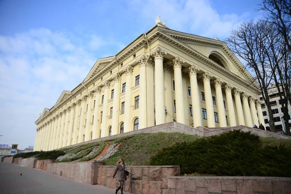 Minsk Belarus Απριλιου 2019 Κατασκευή Συνδικαλιστικού Παλατιού Στο Μινσκ Της — Φωτογραφία Αρχείου