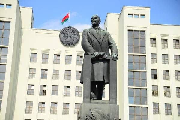 Minsk Belarus Abril 2019 Monumento Lenine Perto Casa Governo República — Fotografia de Stock