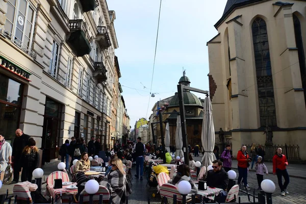 Lviv Ukraine Abril 2019 Área Mais Turística Lviv Praça Rynok — Fotografia de Stock