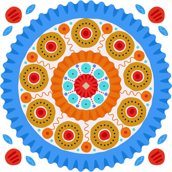 Синий зимний Дымковский орнамент. Русские народные ремесла