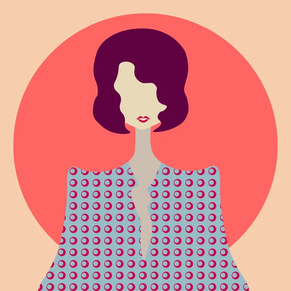 Bob saç modeli olan güzel kadın. Retro ve pop art. Pembe ve mavi renkler