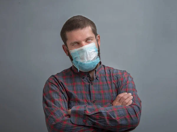 Terrible Face Man Rolled Eyes Torn Medical Mask Concept Fear — Stock Photo, Image