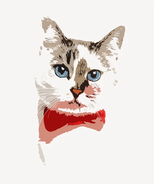 빨간 나비 넥타이에 그림 파란 눈 고양이 — 스톡 사진