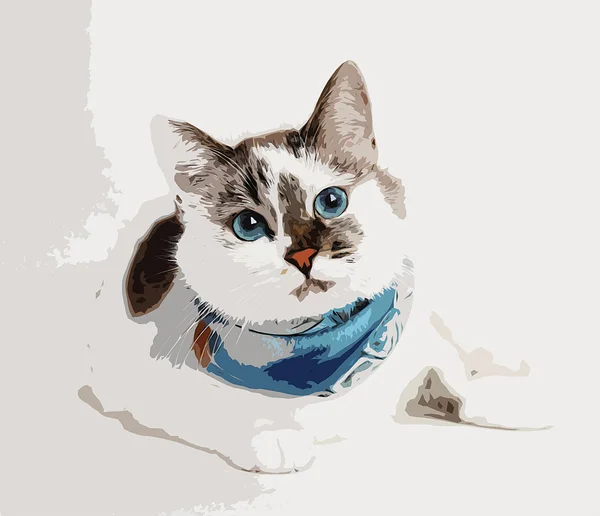 Ilustrace kočka v modrý šátek, ležící — Stock fotografie
