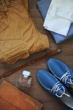 Ahşap doku suratında Flatlay