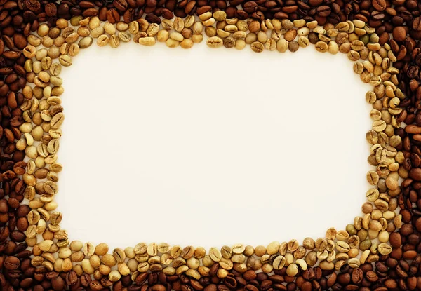 Frame Roasted Green Coffee Beans White Background Texture Backdrop Free — Stock Photo, Image