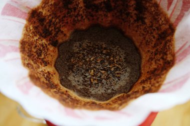 Dry coffee puck just after v60 brewing. Top view, close-up. Specialty coffee aesthetics clipart